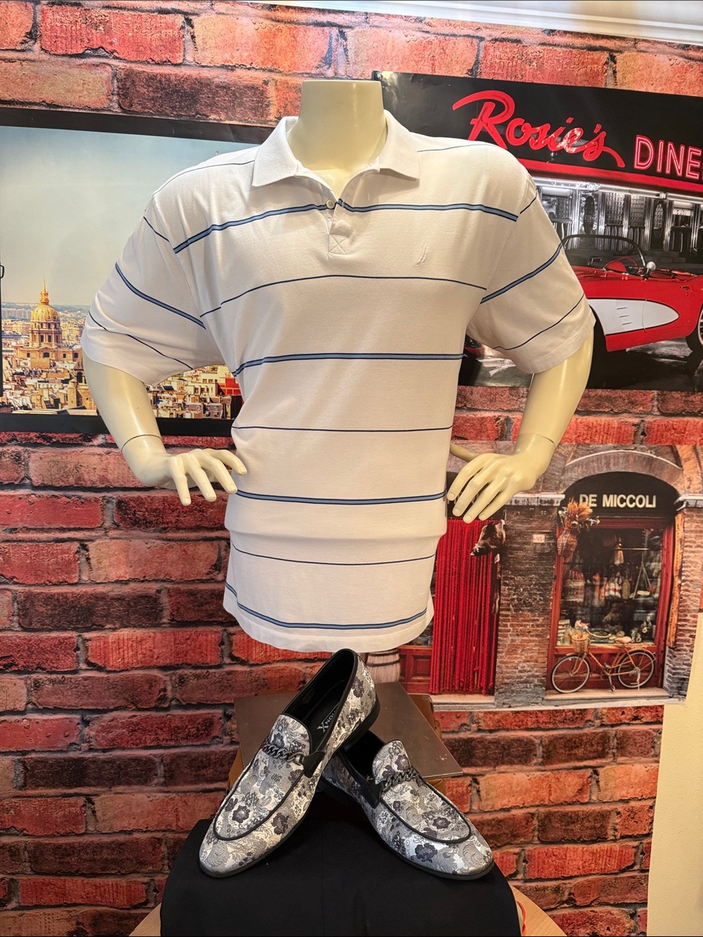 Nautica White and Blue Stripes Shirt